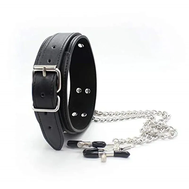 Sexy Leather Choker Collar With Nipple Clamp Breast Clip Chain SM Bondage Couple SM Sex Toys For Woman Erotic Tools Adult Games — image 4
