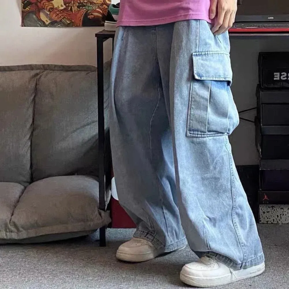 Baggy Jeans Men's Oversize Cargo Korean Black Wide Pants Streetwear Hip Hop Harajuku Male Fashion Straight Denim Pants — image 4