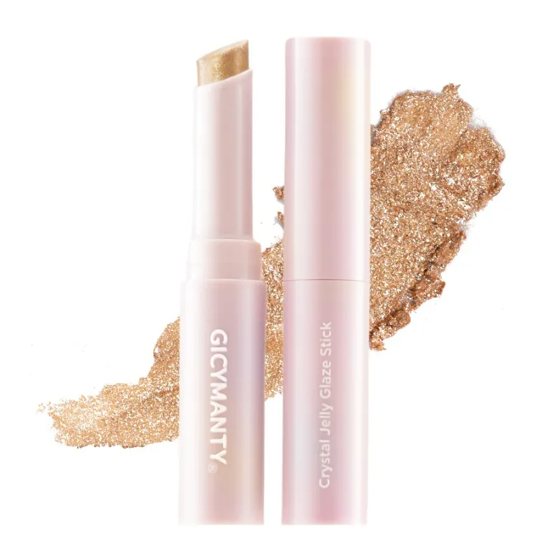 Bastão de sombra gelatinosa, pérola holográfica brilhante e glitter delicado para iluminar os olhos, bastão de destaque de sombra de longa duração