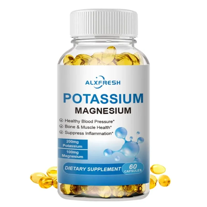 Potassium Magnesium Capsules for Beauty Health Sleep Quality Fast Fitness Bone Muscle Cramps and Cardiovascular Cellular Immune