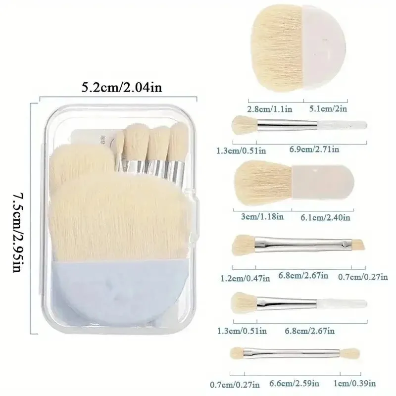 Sada 6 mini štětců na make-up s krabičkou Přenosný kosmetický pudrový podkladový krém na tváření a korektor na make-up štětce Make-up Tool — image 2