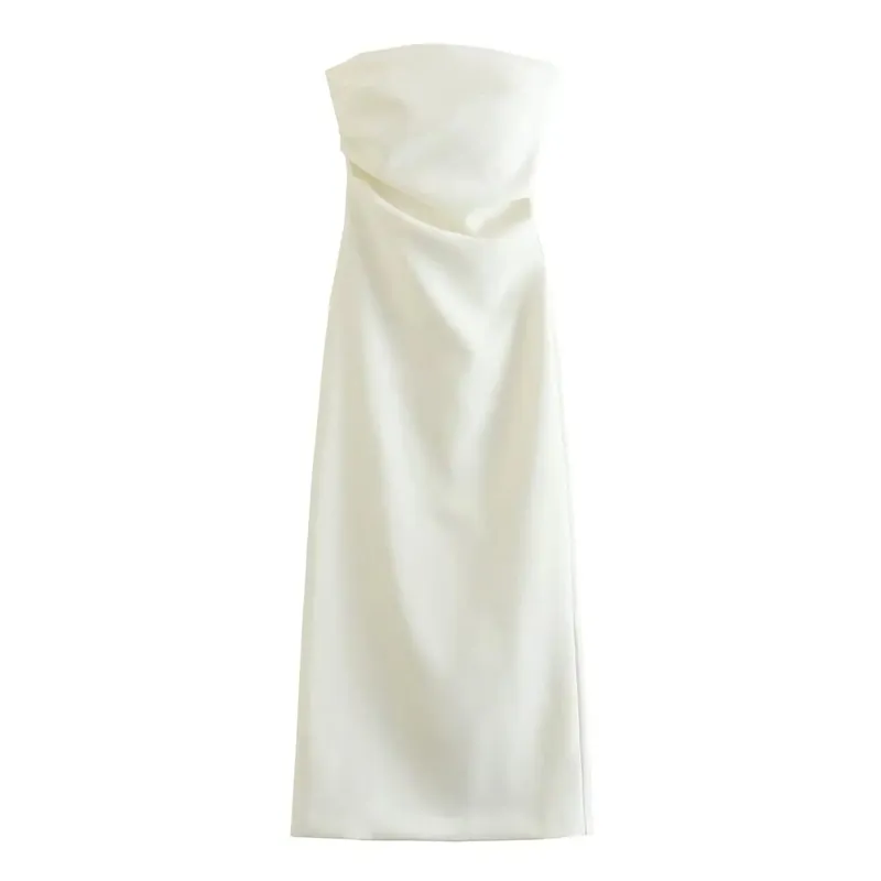Abito moda donna estate nuovo sexy spacco posteriore con zip pieghettato senza maniche senza spalline Chic femminile francese da sera elegante — image 10