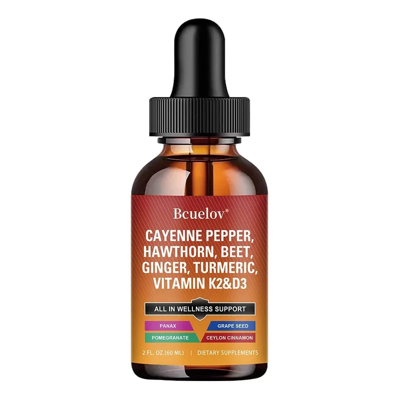 Cayenne Pepper Liquid Drops + Hawthorn Vitamin D3 K2 Ceylon Cinnamon Turmeric Organic Ginseng Supplement for Gut Health