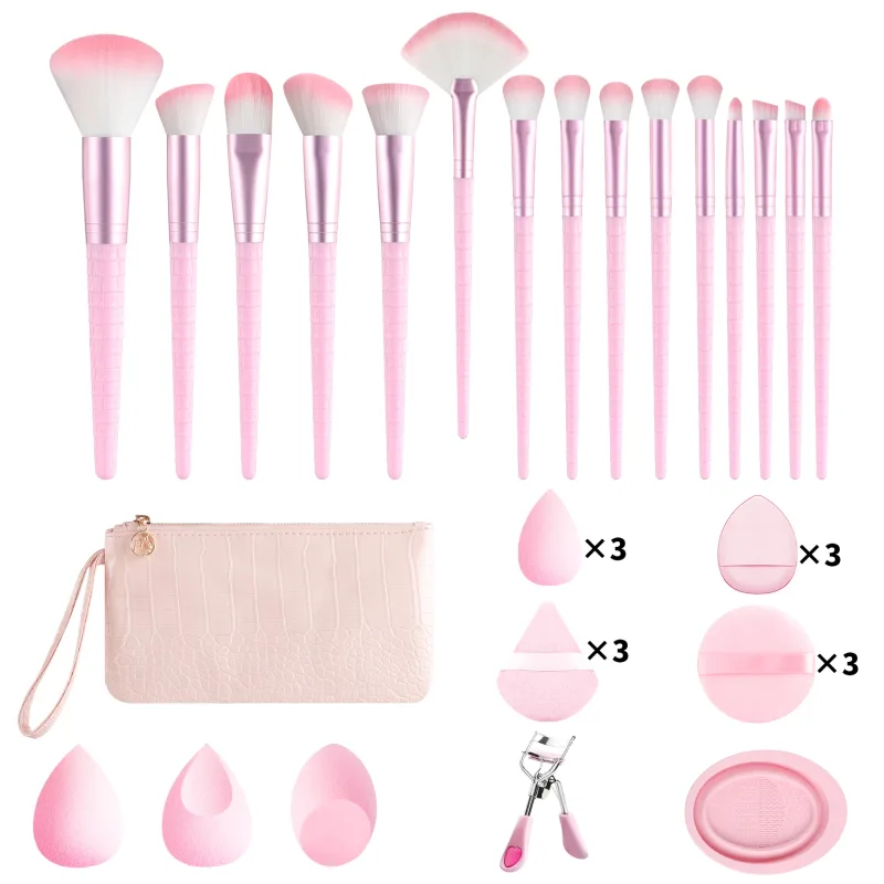 33 Buah Set Alat Rias Semua Dalam Satu 15 Kuas Spons Kecantikan Pengeriting Bulu Mata Puff Bedak dengan Tas Penyimpanan untuk Riasan Wajah Penuh — image 8