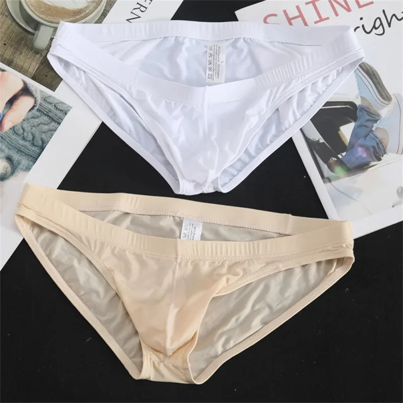 2Pcs Men's Ice Silk Briefs Panties Transparent Quick-dry Underwear Low Waist Solid Color Underpants Male Breathable Sport Shorts — image 24