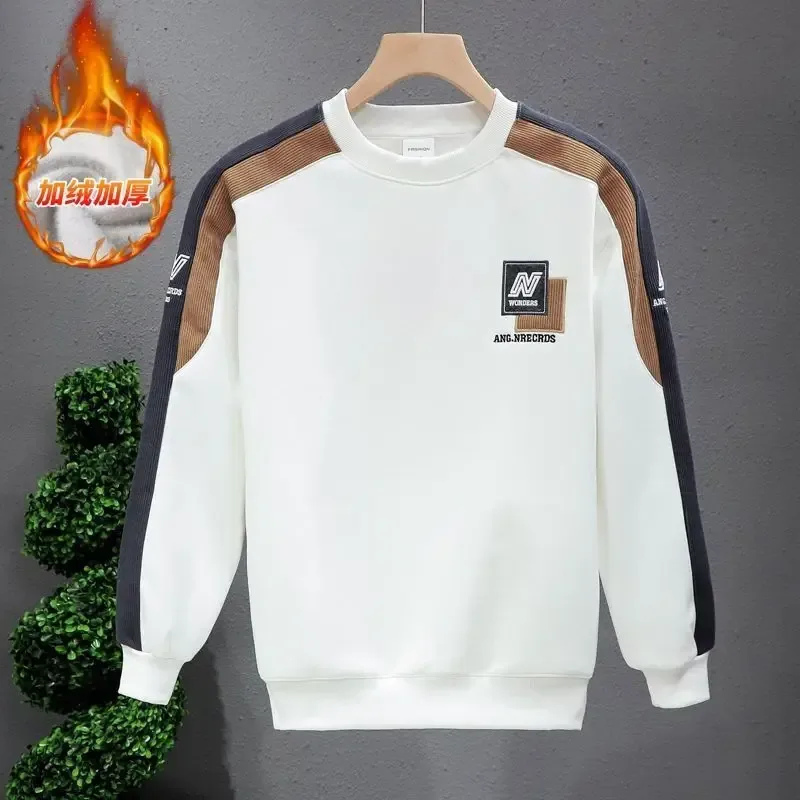 Men Clothes Embroidery Contrast Patchwork Trend Hoodies Sweatshirts Spring Autumn Long Sleeve Loose Vintage Tops Fashion Casual