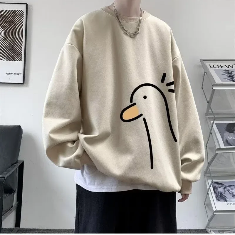 【M-8XL-Sweatshirts】 Übergroßes Herren-Sweatshirt, modisch, lockerer, langärmliger Paarkleidung mit gelbem Entendruck — image 5