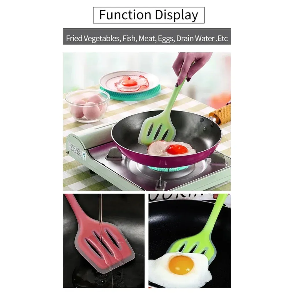 Color Silicone Kitchen Ware Non-stick Set Cooking Utensils Tools Egg Fish Frying Pan Scoop Fried Shovel Spatula Cooking Utensils — image 4