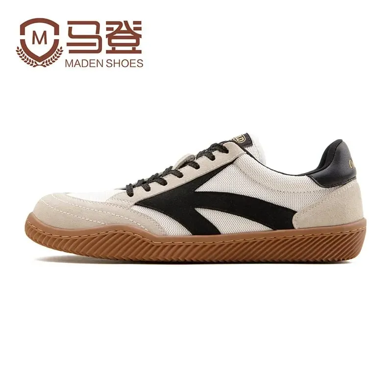 Maden Retro Patchwork German Trainers Shoes for Unisex Summer Classic White Low Top Sports Tennis Shoes Outdoor Lace-Up Sneakers