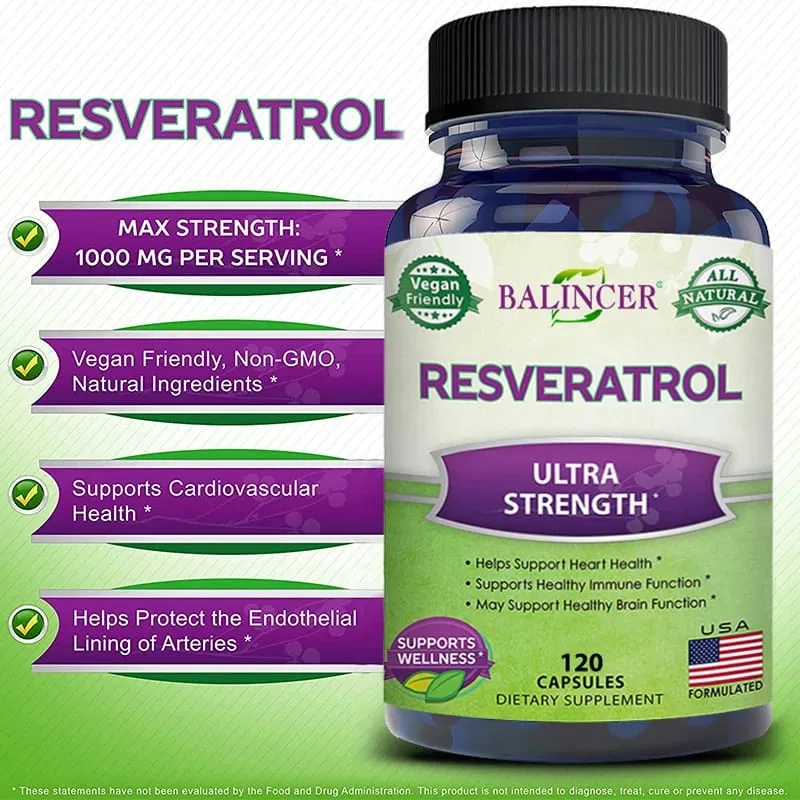 Balincer Resveratrol Complex Supports Cardiovascular Health Protects Arteries Boosts Immune System Promotes Smooth Skin — image 2