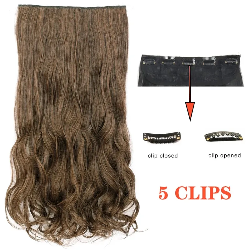 Synthetic Long Wave 5 Clips Hair Extensions Clips in High Temperature Fiber Black Brown Hairpiece — image 13