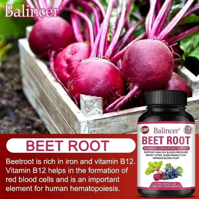 Beetroot Capsules Organic Beetroot Powder Extract + Black Pepper Nitric Oxide Production Blood Circulation Blood Pressure Health — image 3