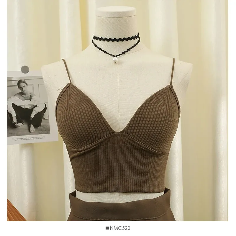 Knitted Binder Chest Woman Tank Tops Spaghetti Strap Corset Crop Camis With Built in Bras Korean Fashion Woman Tanks Camisole — image 7