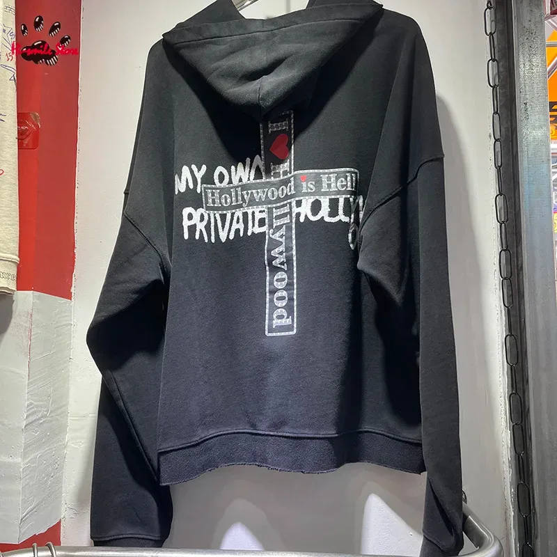 Nieuwe Oversize PALY Hoodies Heren Vrouw Gewassen Zwart Beschadigd Beste kwaliteit Casual Vintage Vest Zip Sweatshirts