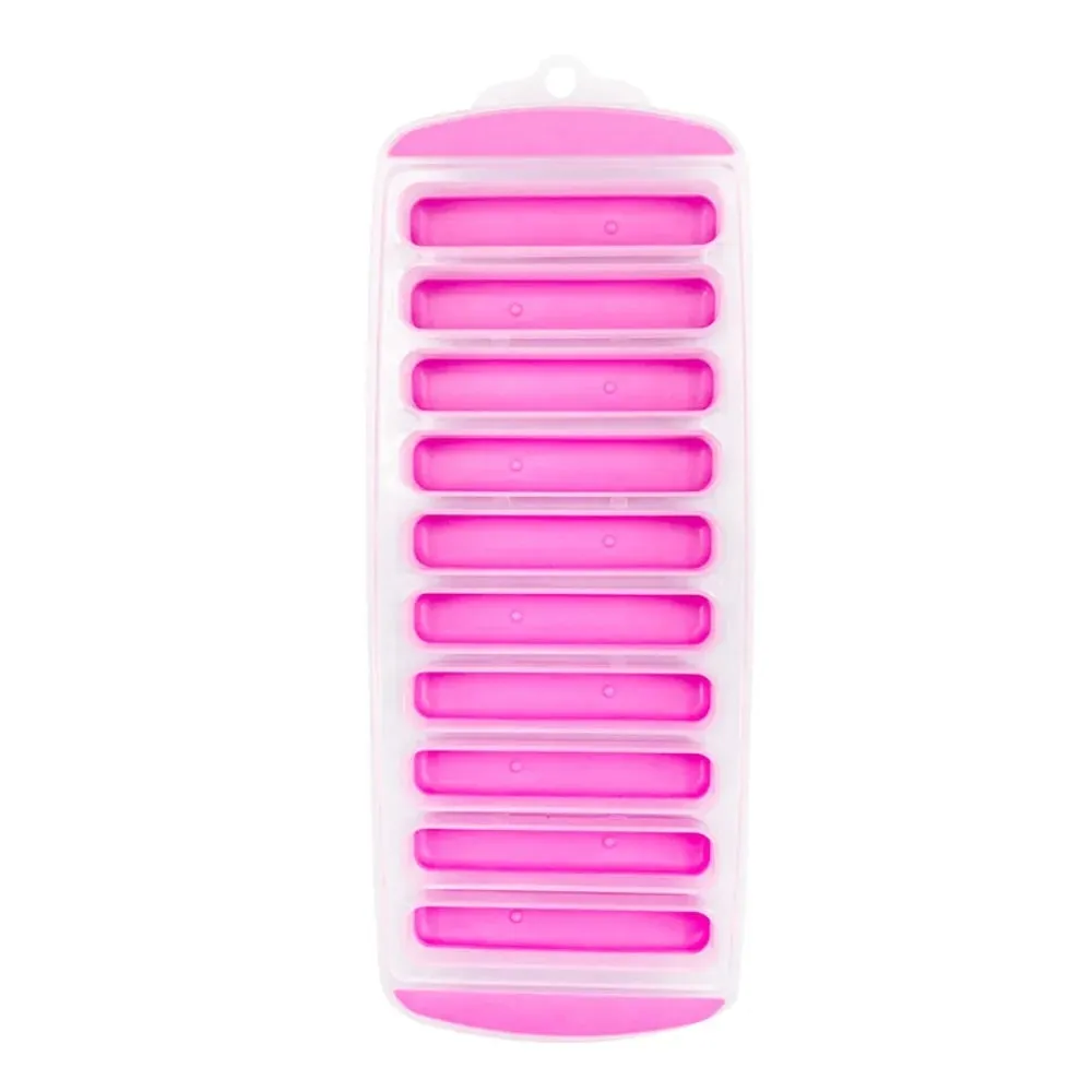 DIY 10 Holes Long Strip Ice Cube Mold with Lid Silicone Ice Cube Tray Homemade Ice Block Mold Cold Drink
