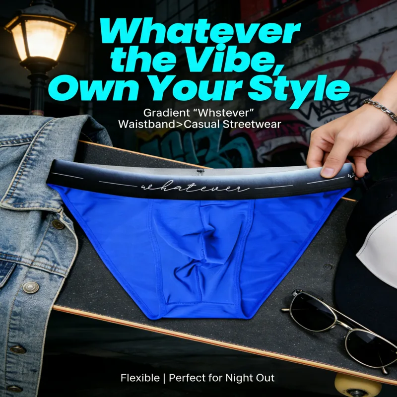 Men's Ice Silk Polyester Cheeky Briefs Ombre "Whatever" Slogan Waist Sporty Contour Fit Low-Rise Underpants Panlalaking Underwear Sexy
