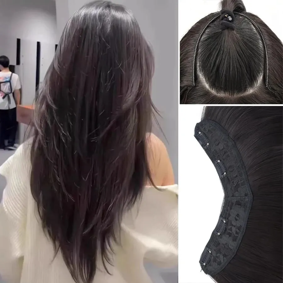 Synthetic Wig Women's Traceless Invisible U-shaped Long Straight Hair Natural Extension Wig for Daily Party Halloween Christmas — image 3