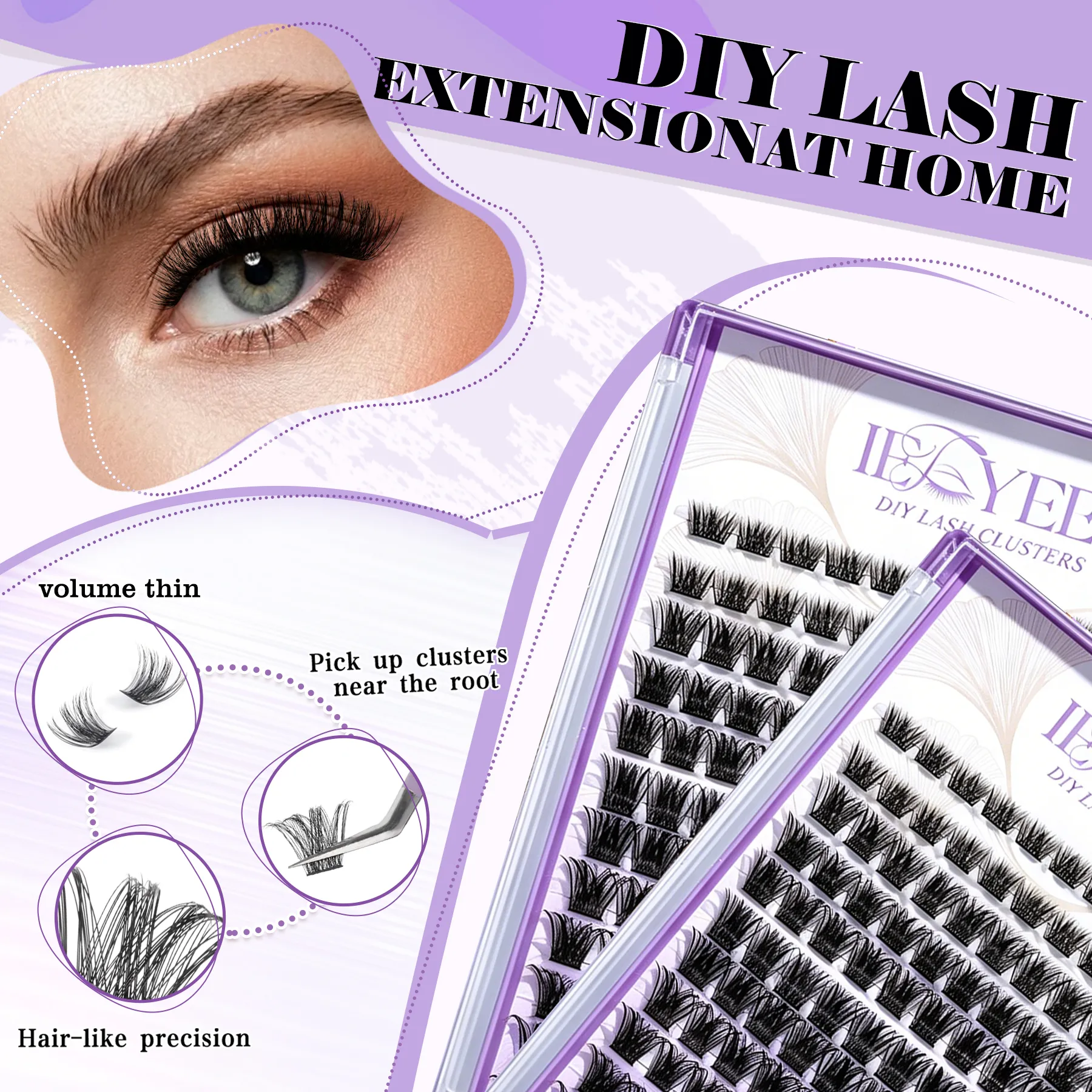 Jemné husté řasy shluky Přirozené načechrané segmentované řasy 3D Individuální řasa s objemem 8-16 mm Smíšené DIY prodlužování řas — image 5