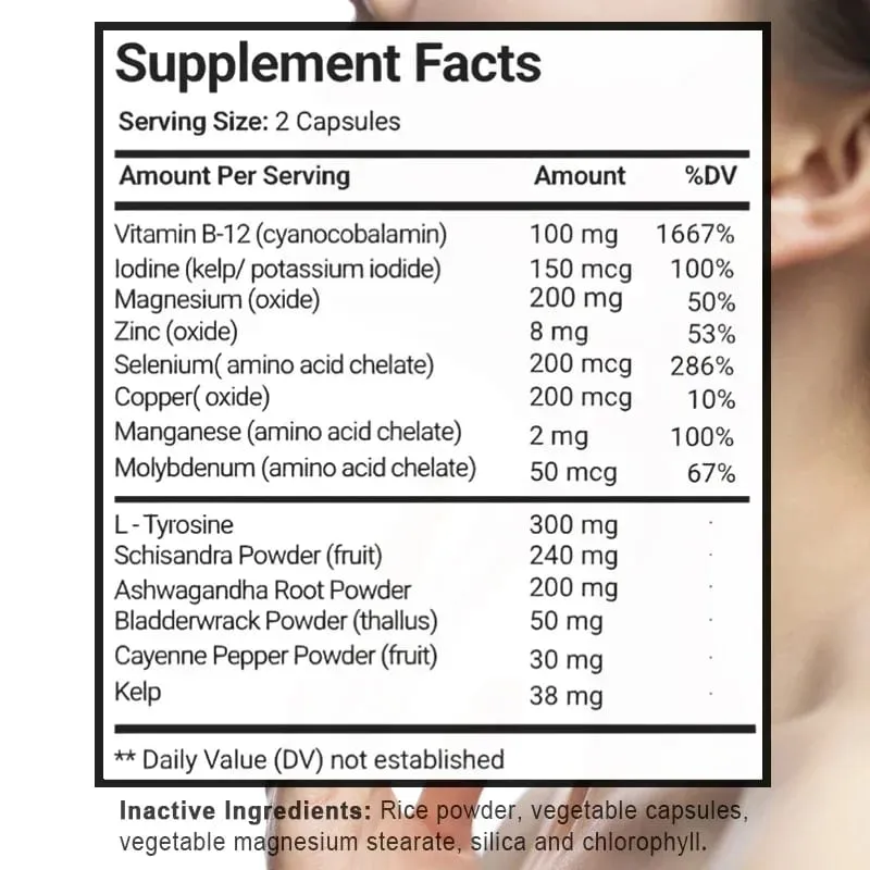 Thyroid Support with Iodine - 120 Capsules (Non-GMO)Energy & Focus & Boost Metabolism - Thyroid Health Supplement