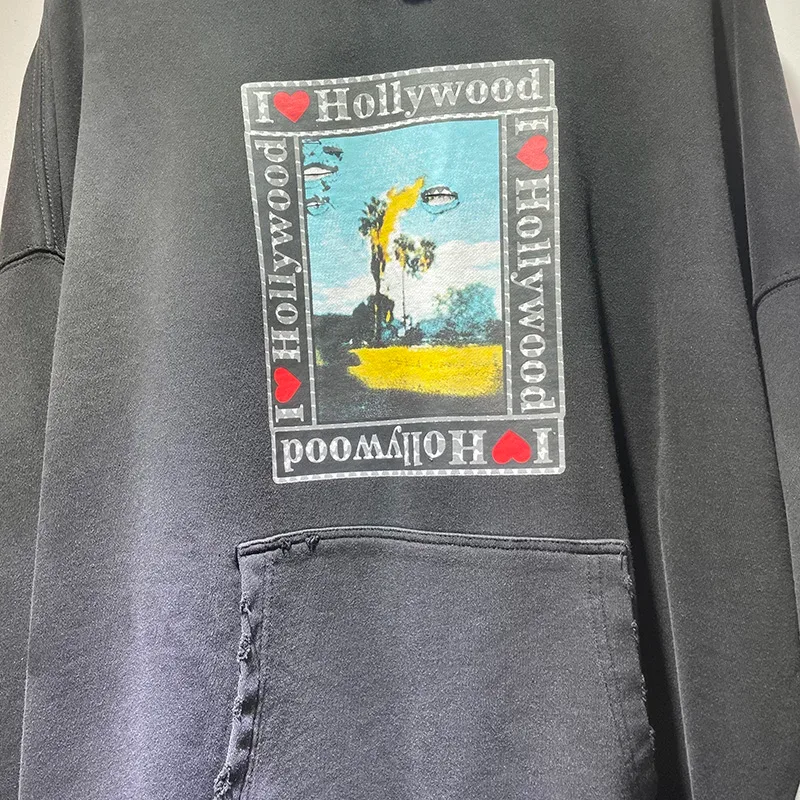 Nieuwe Oversize PALY Hoodies Heren Vrouw Gewassen Zwart Beschadigd Beste kwaliteit Casual Vintage Vest Zip Sweatshirts