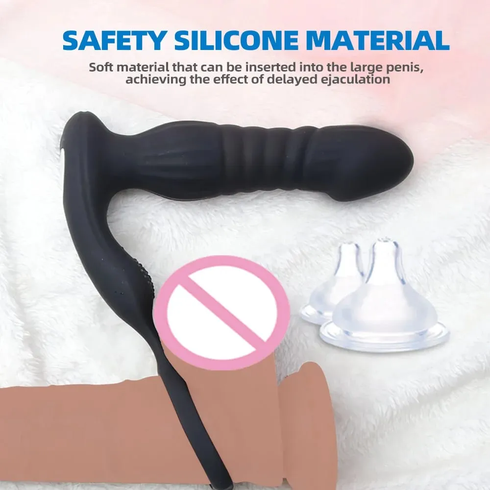 Thrusting Anal Vibrator with Cock Ring Prostate Massager Anal Plug Vibrator Remote Control Butt Plug Sex Toy for Men and Couple