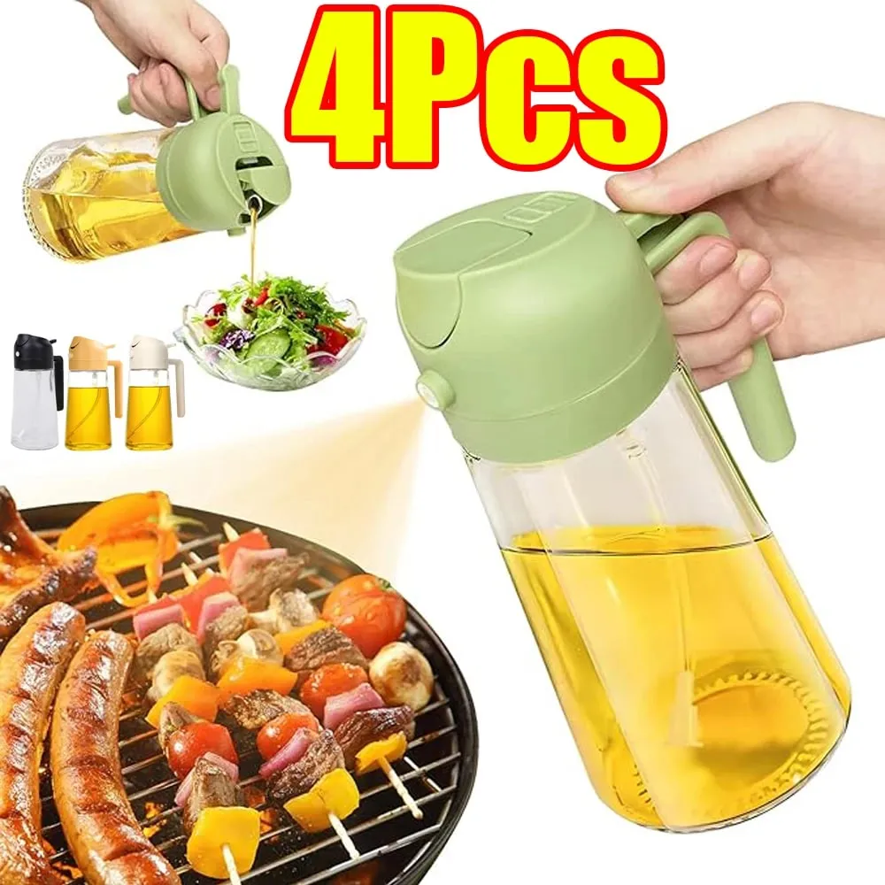 Pulverizador de aceite 2 en 1 de 500ml, 1-4 Uds., pulverizador de aceite de oliva para cocinar, pulverizador de aceite para hornear, freidora de aire para cocina, hornear ensalada, asar y asar — image 1