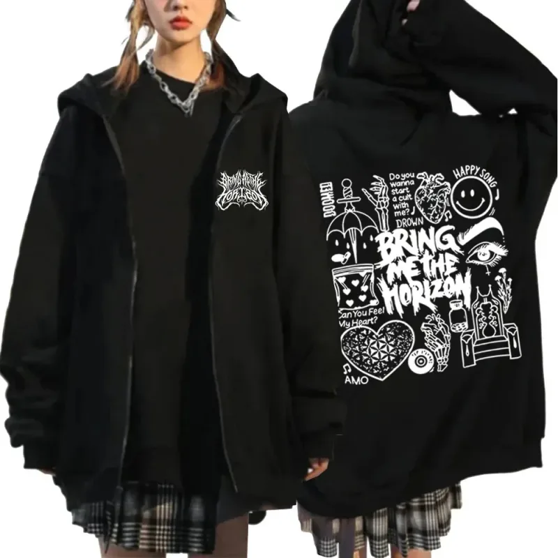 BringMe TheHorizon Zipper Hoodies Heavy Metal Rock Band Oversized Zip Up Sweatshirts Men Women Casual Harajuku Jacket Coats — image 1