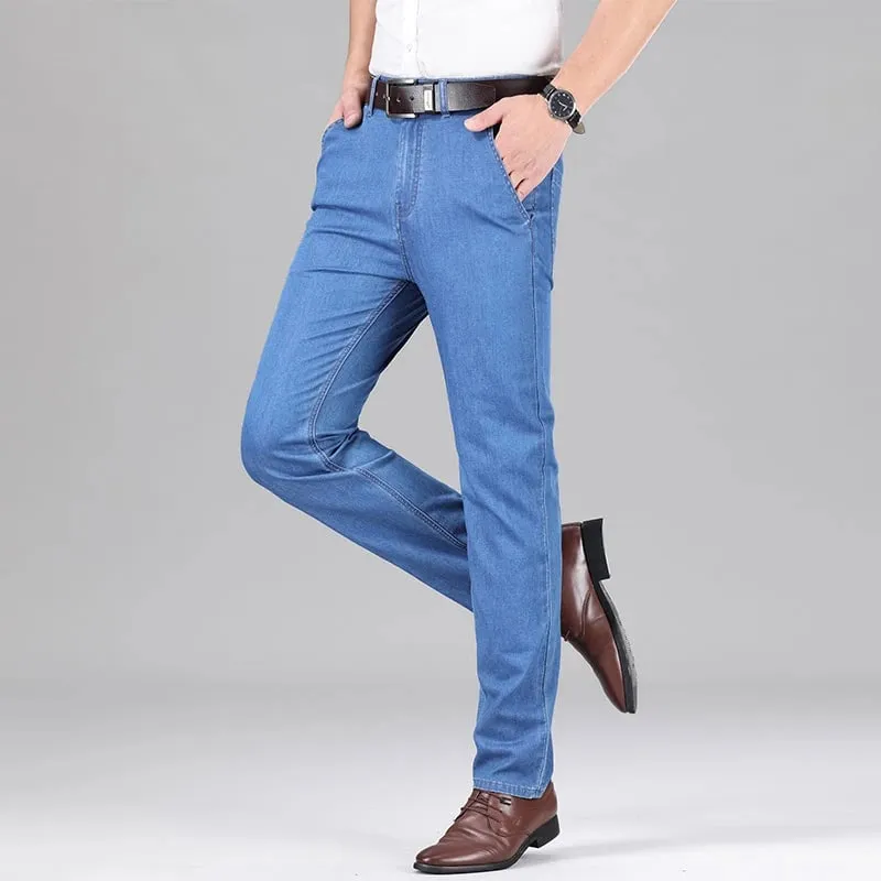 New Lyocell Fabric Jeans Men Summer Thin Business Straight Leg Loose Trousers Men's Casual Long Pants Large Size — image 2