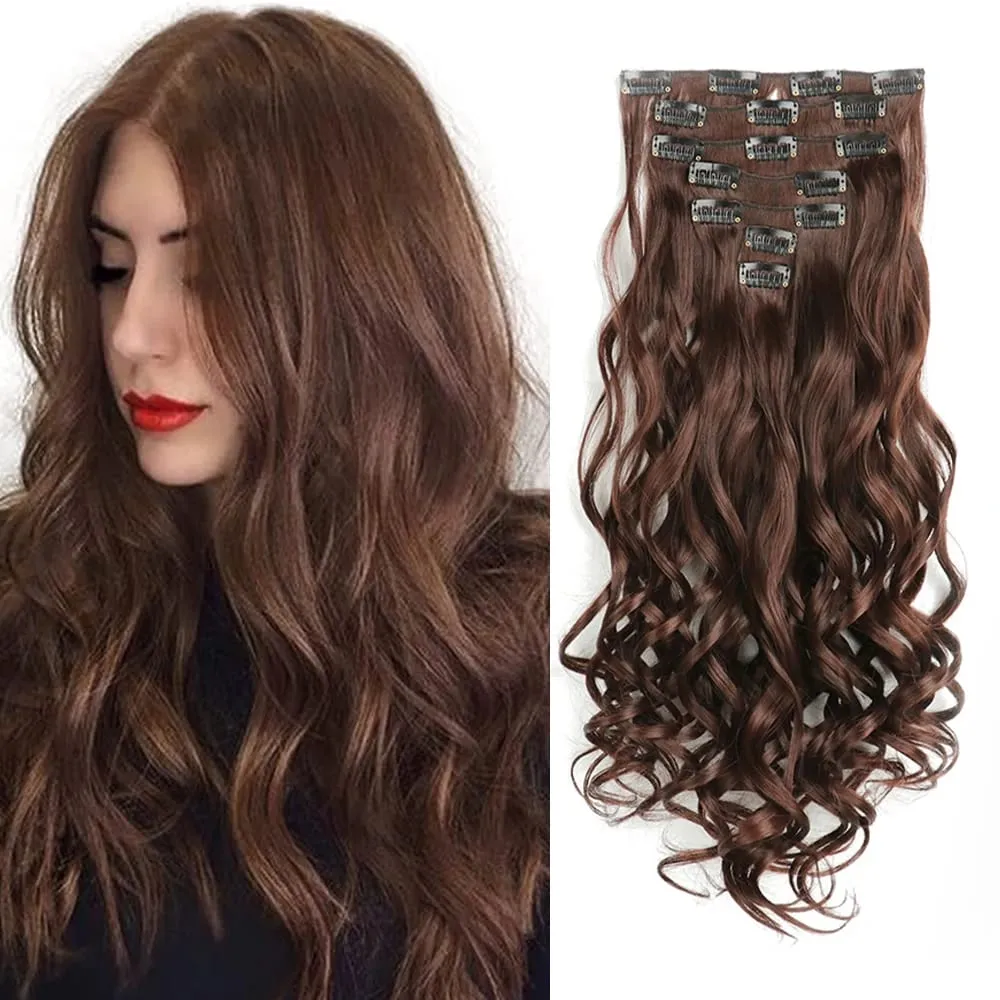 Clip In Hair Extensions 7PCS Full Head 22 Inch Long Curly Wavy Synthetic Hair Pieces Natural Wavy For Women Girls Hair — image 11