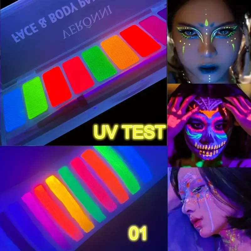 Eyeliner eye shadow palette makeup UV Glow in Dark Fluorescent Neon Face Paint Eyeshadow Makeup Cosmetics For Music Festival — image 2
