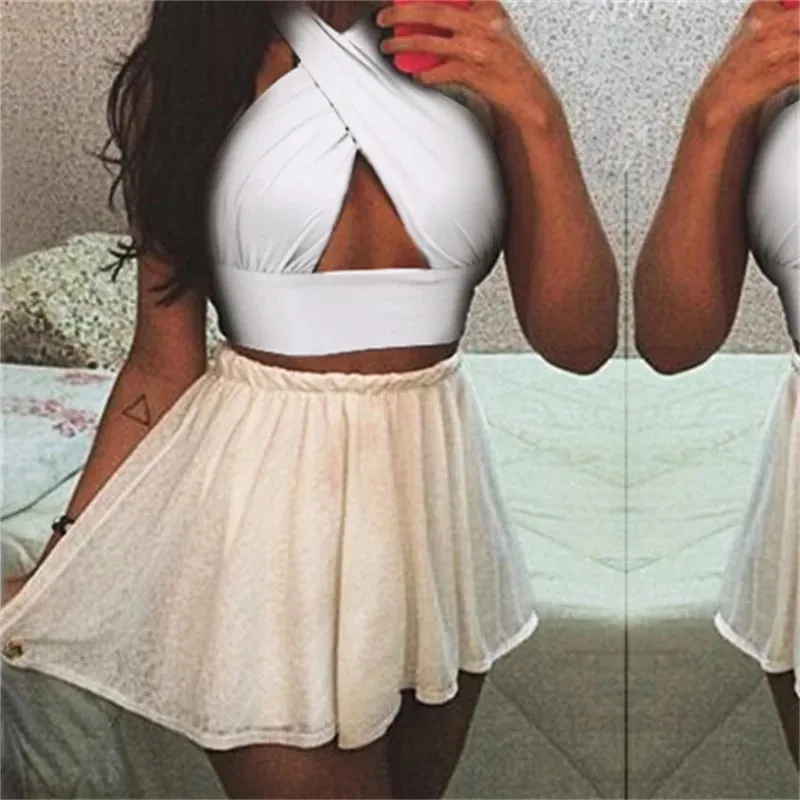 Women's Y2K Criss Cross Bustier Halter Sleeveless Wrap Front Sexy Backless Cami Crop Top Slim Fit Crop Tank Tops Streetwear — image 4