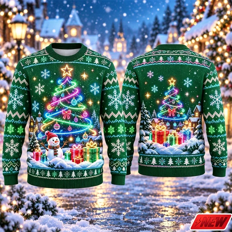 3d Print Christmas Tree Ugly Sweater Men Merry Christmas Trend Crew Neck Sweatshirts Women Neon Snowman Gift Fake Sweater Unisex — image 5
