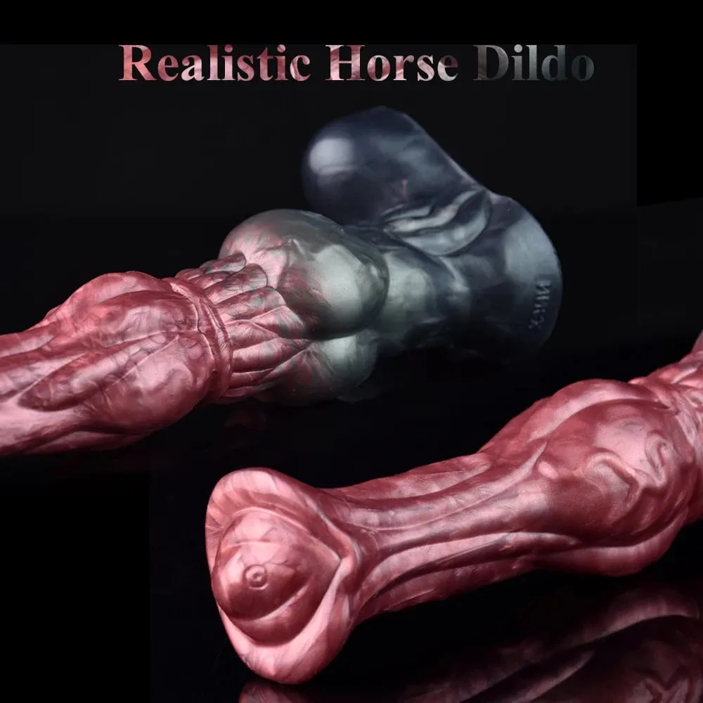 Dildo Kuda Silikon Palam Dubur Zakar Panjang Simpul Besar G-spot Perangsang Faraj dengan Cawan Sedut Mainan Seks Dewasa untuk Wanita Lelaki