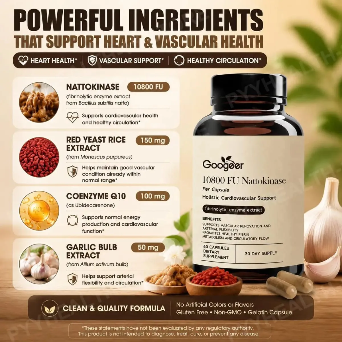 Googeer Advanced Enzyme CoQ10 Formula Capsules Clean Vegan Non GMO อาหารเสริมสนับสนุนสุขภาพรายวัน 60 แคปซูลใช้งานง่าย — image 4