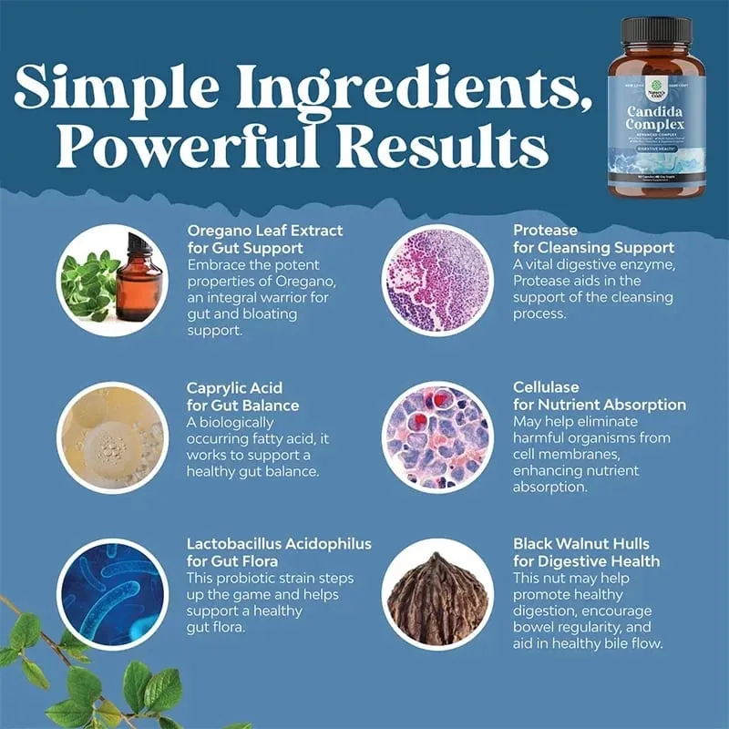 Candida Complex - Probiotics and Digestive Enzymes Natural Ingredients To Support Digestive Health and Intestinal Flora Balance