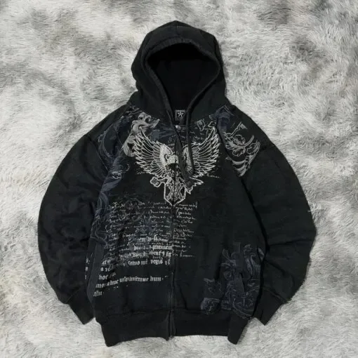 Harajuku Plum Tree Embroidered Oversized Pink Zipper Hoodies For Men and Women Y2K New Gothic Fashion Retro Street Sweatshirts — image 25