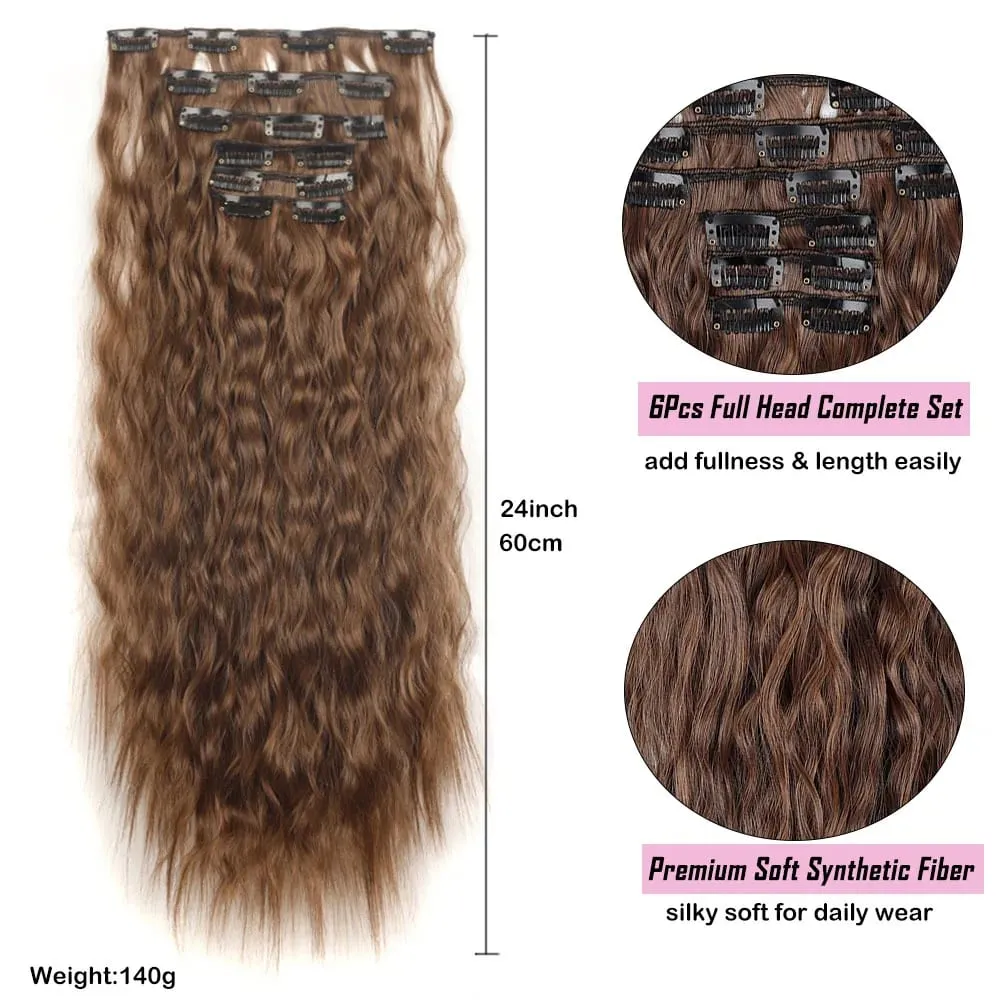 Jeedou Corn Wavy Clip‑in Hair Extensions 6‑Piece 16‑Clips Synthetic High‑Temp Fiber Voluminous Hair Pieces for Ladies