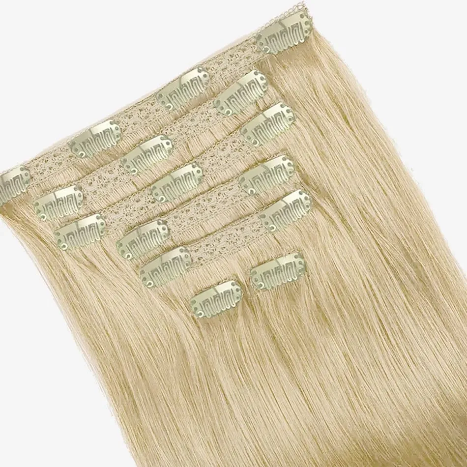 100% Real Human Hair Blonde Clips In Hair Extensions Bundles Natural Black Bulks Blonde 613 Piano Colored Brazilian Hair 30 inch — image 15