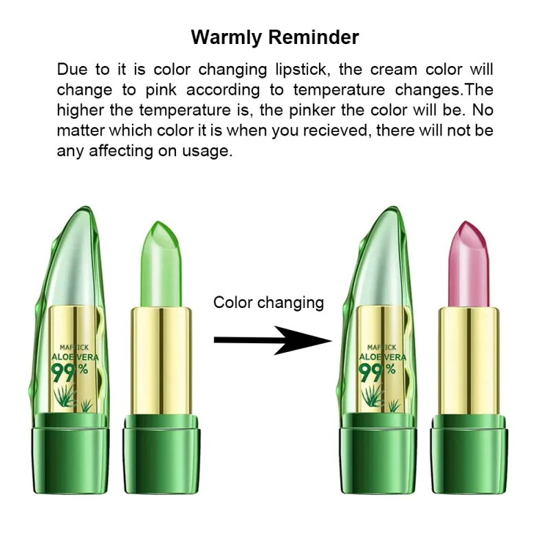 Aloe Vera Warm Change Lipstick for Long-Lasting Lip Protection Moisturizing and Color Changing Magical Color Change — image 3