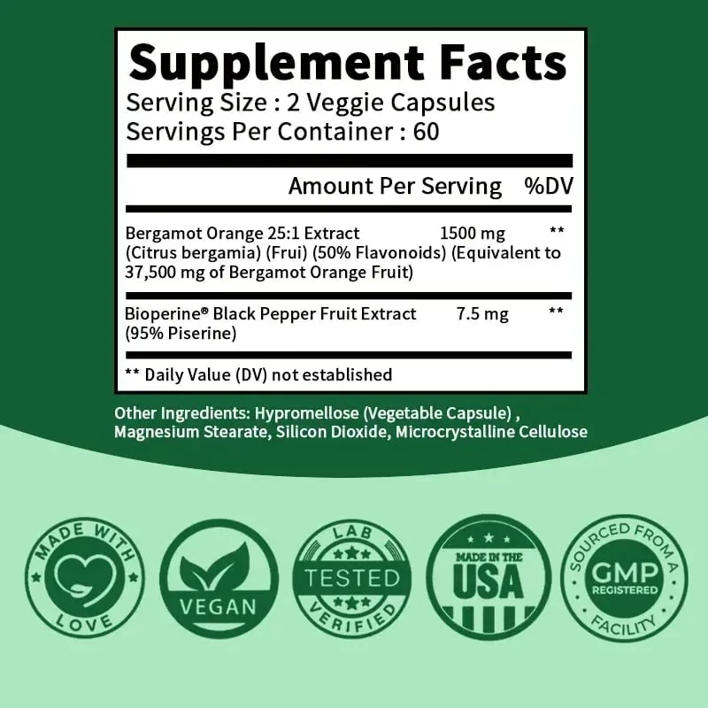 Citrus Bergamot Capsules - Heart & Cardiovascular Health Immune Support Antioxidant Helps with Overall Health — image 2