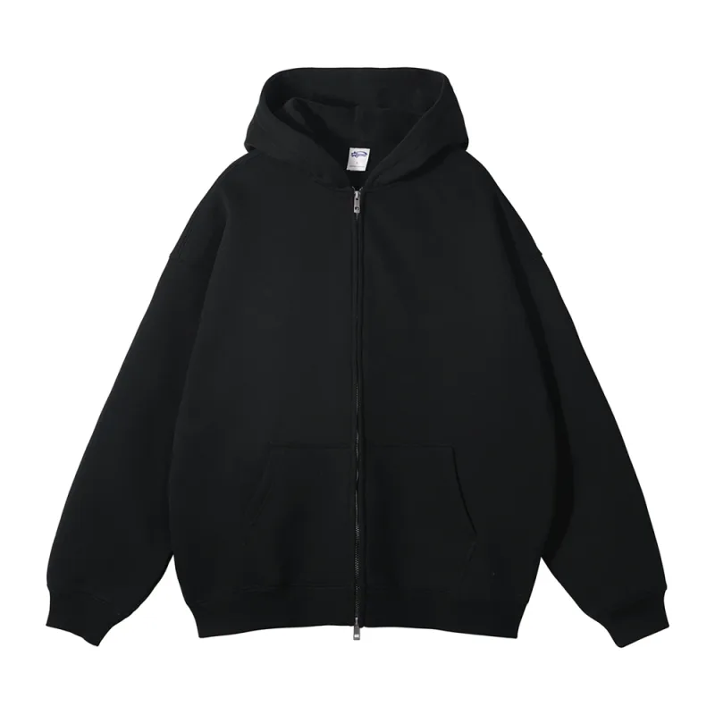 New Men Double Headed Zipper Fleece Hoodies Unisex Loose Basic Solid Warm Hooded Sweatshirts Coats For Winter HY0633 — image 1