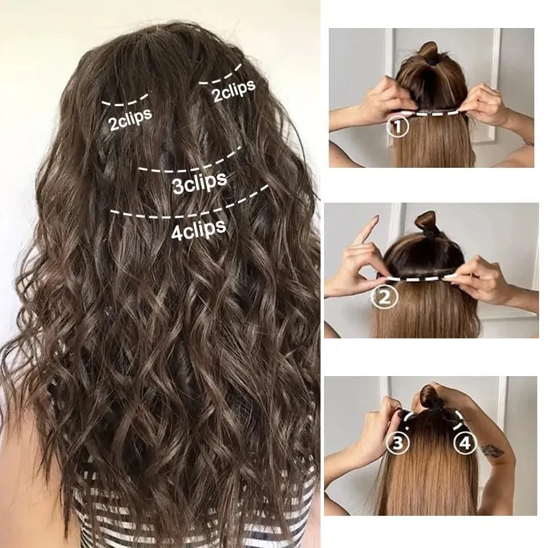 Extensión de cabello rizado ondulado corto sintético de 12 pulgadas, 4 unids/set, Clip en el cabello, fácil de usar para mujeres, uso diario en fiestas — image 6