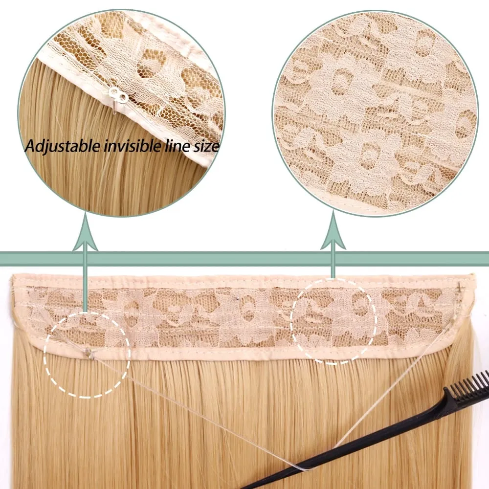 Synthetic Invisible Wire No Clip Wave Hair Extensions Long Hairpiece Black Brown Blonde For Women Fake Hair Piece — image 5
