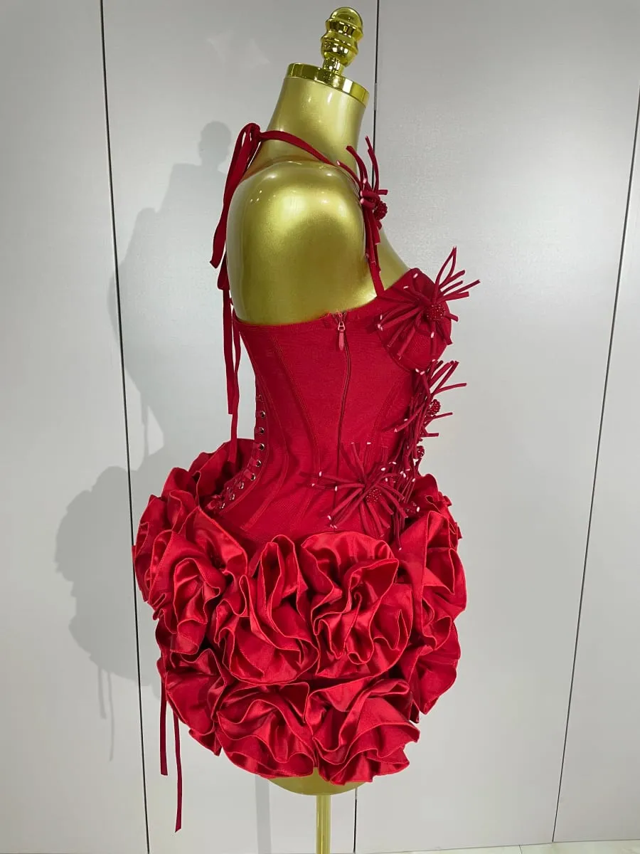 Sexy Halter Prom Gown Celebrity Club Two Piece Set Cocktail Elegant Women Fashion Luxury Birthday Party Red Black Bandage Outfit — image 4