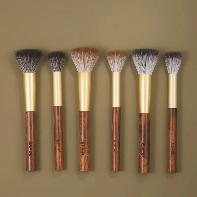Professional Handmade Makeup Brushes 1PC Soft Squirrel Fox Goat Hair Stippling Blush Brush African Rosewood Handle Make Up Brush