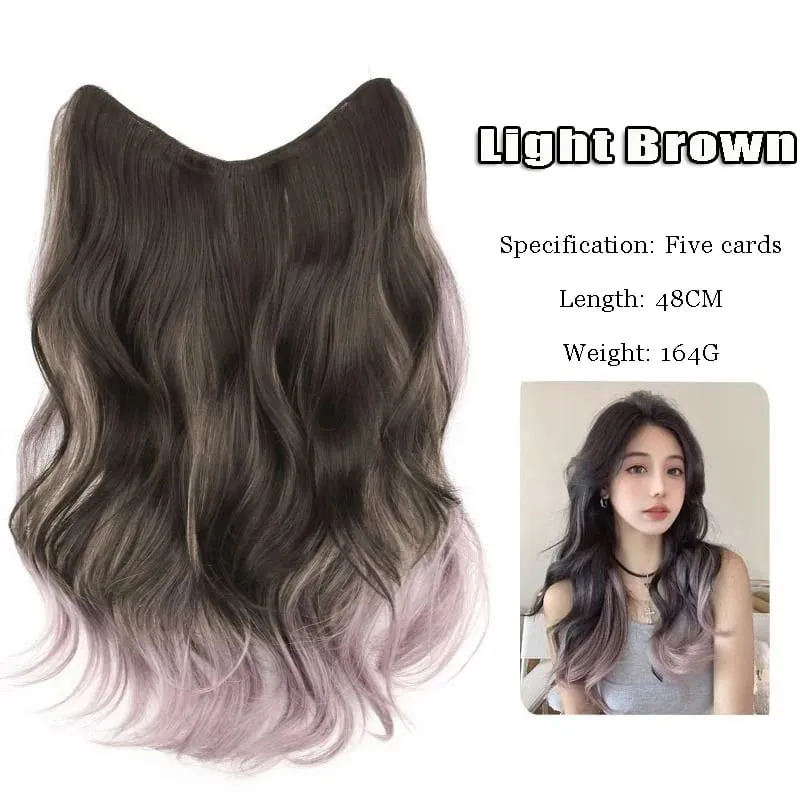 Synthetic Gradient Parisian Painting Dyed Wig Hair Extension Natural Fluffy One Piece Big Wave Long Curly Hair Extension Piece — image 13