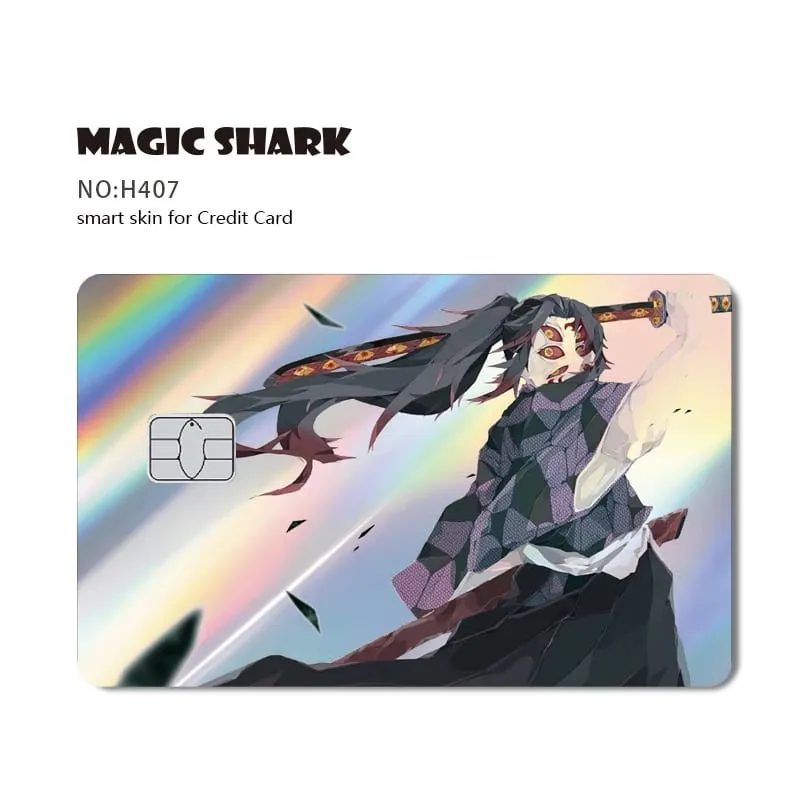 Magic Shark Demon Slayers Anime Cool Shinny Holographic Laser Skin Cover Sticker Film for Debit Credit Card