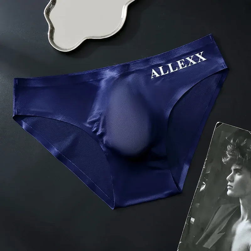 Sømløse issilketrusser til mænd Sissy Convex Pouch-trusser Ultratynde gennemsigtigt lingeriunderbukser Elastisk lavtaljeundertøj