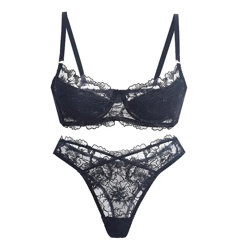 Sexy Embroidered Lace Lingerie Set for Women with Small Breasts Push-Up and Anti-Sagging Ultra-Thin Beautiful Back Bra Set
