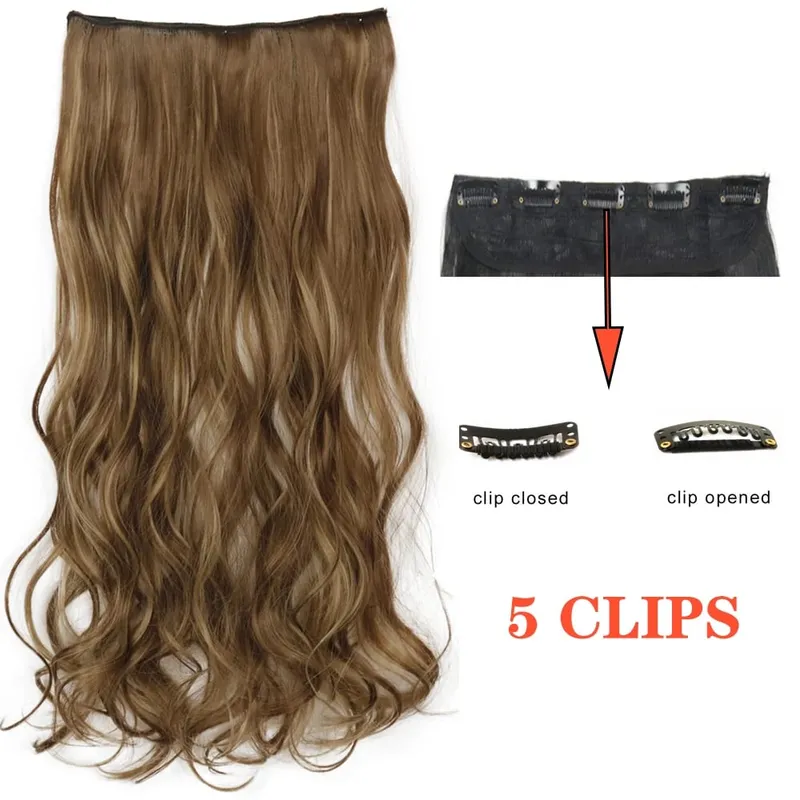 Synthetic Long Wave 5 Clips Hair Extensions Clips in High Temperature Fiber Black Brown Hairpiece — image 17